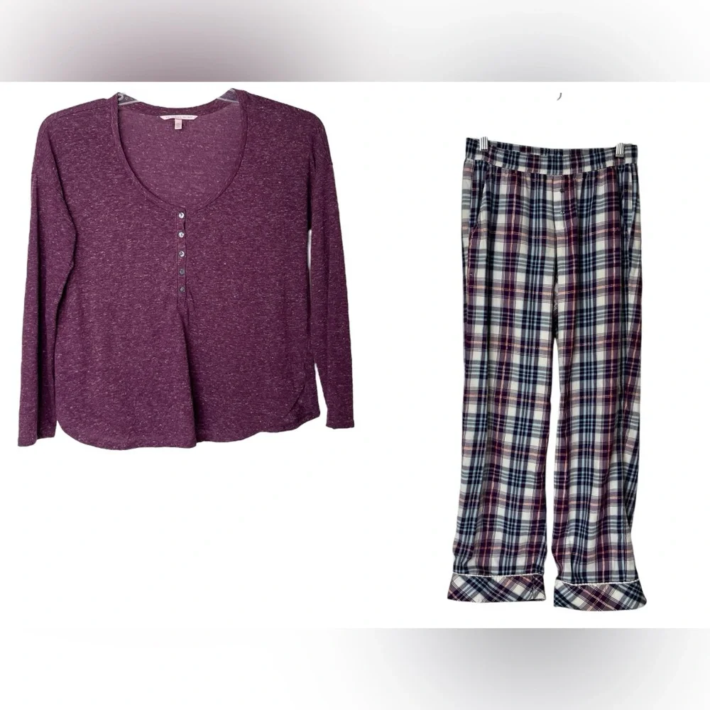 Victoria's Secret 2 Piece Pajama Plum Plaid Pants‎ Light Plum Top Women's XS